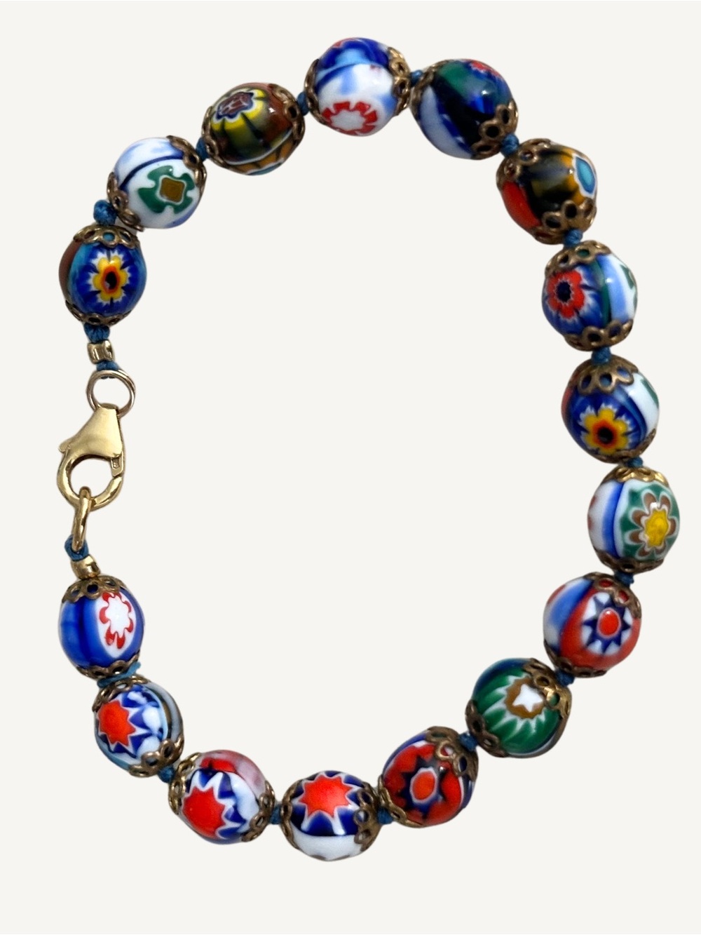 Vintage 14k Millefiori Glass GF Bead Bracelet
